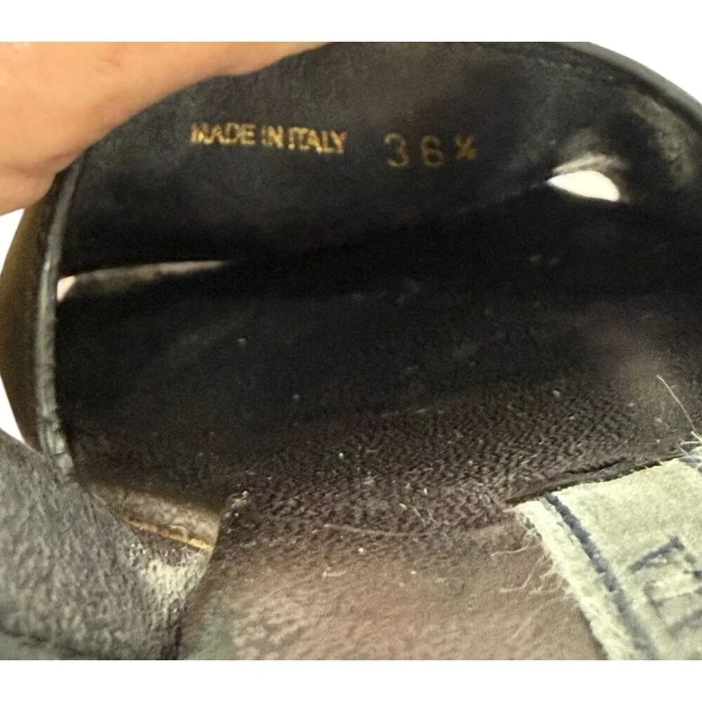 Prada Platform Espadrille Sandals Black Leather Open Toe Size EU 36.5/ US 6.5 - Picture 11 of 16